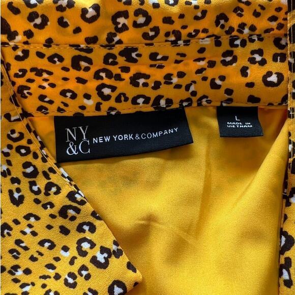 NY & Co. Yellow Cheetah Print, Lined, Long Sleeve Button Down Maxi Dress- L - Picture 4 of 10